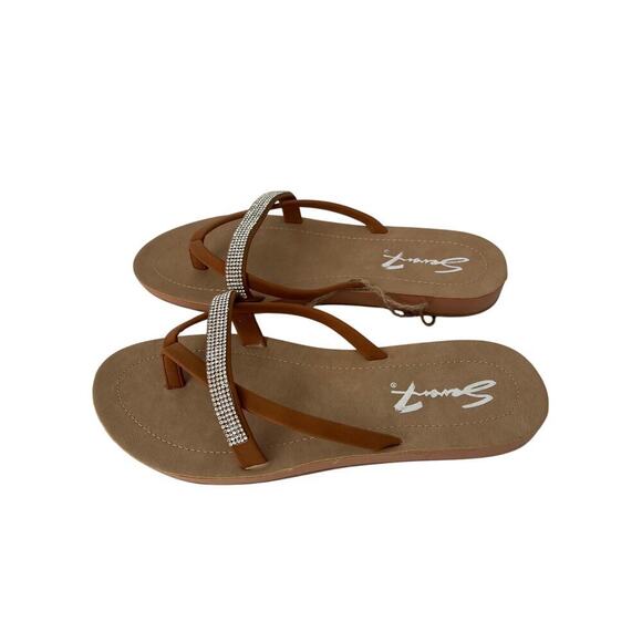 Seven7 New Cute Caramel slippers with sequins cross straps size 10 - Picture 5 of 11